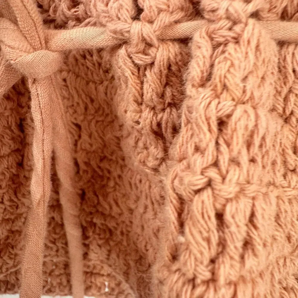 Free People Megan Crochet Knit Peplum Puff Sleeve Top Coral Sand Size Small NWOT